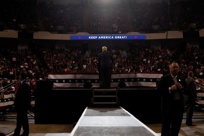 President Donald Trump delivers remarks during a campaign rally in Bossier City, U.S.