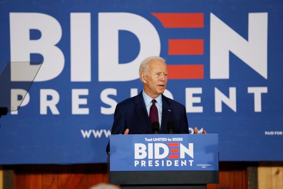 Democratic presidential candidate former Vice President Joe Biden speaks to local residents during a community event, Wednesday, Aug. 7, 2019, in Burlington, Iowa.