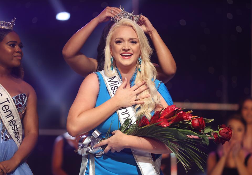 Miss Nashville 2021 Tally Bevis is officially crowned Miss Tennessee during the final of the scholarship competition at the Cannon Center for the Performing Arts on Saturday, July 3, 2021.