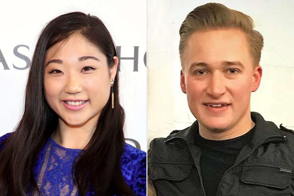 <p>Astrid Stawiarz/Getty; Boston Ice Dance Academy/Instagram</p> Mirai Nagasu (left); Michael Bramante