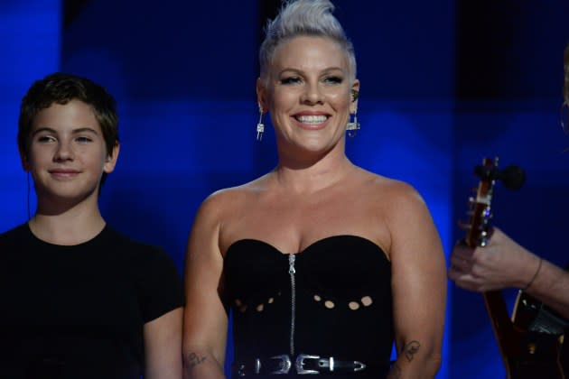 Pink attends the Democratic National Convention (DNC) at the United Center in Chicago on August 22, 2024 - Credit: Jacek Boczarski/Anadolu via Getty Images