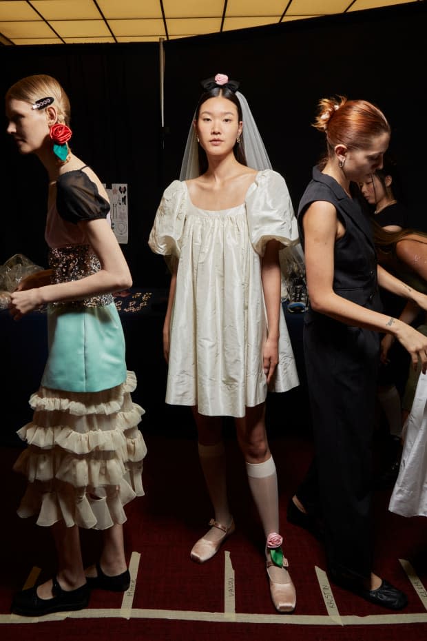 Models backstage at Sandy Liang's Spring 2023 show<p>Photo: Imaxtree</p>