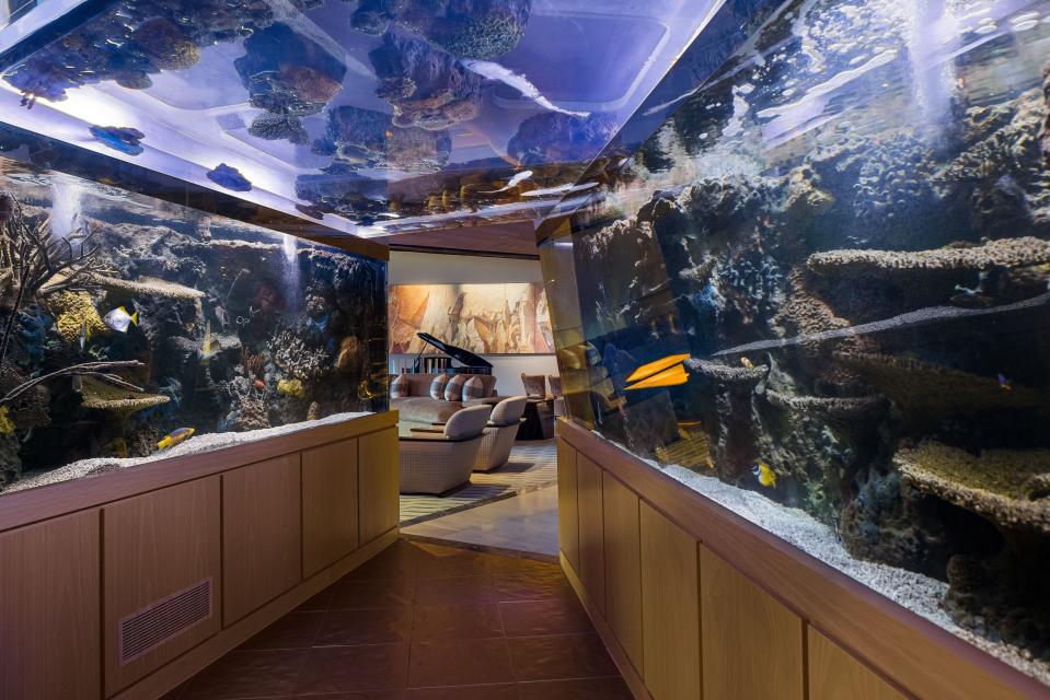 The "aquarium tunnel" at 706 Summit Cove in Palm Desert has two exotic fish tanks and a shark tank