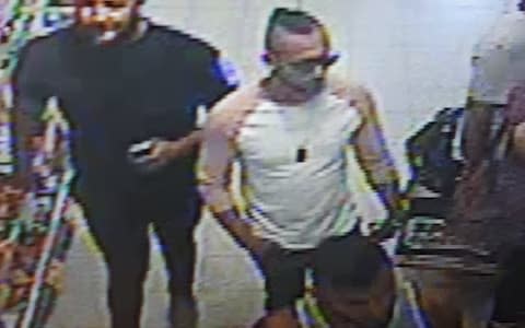 Photo released by West Mercia police of three men they would like to speak to after a three-year-old boy was seriously injured in a suspected acid attack
