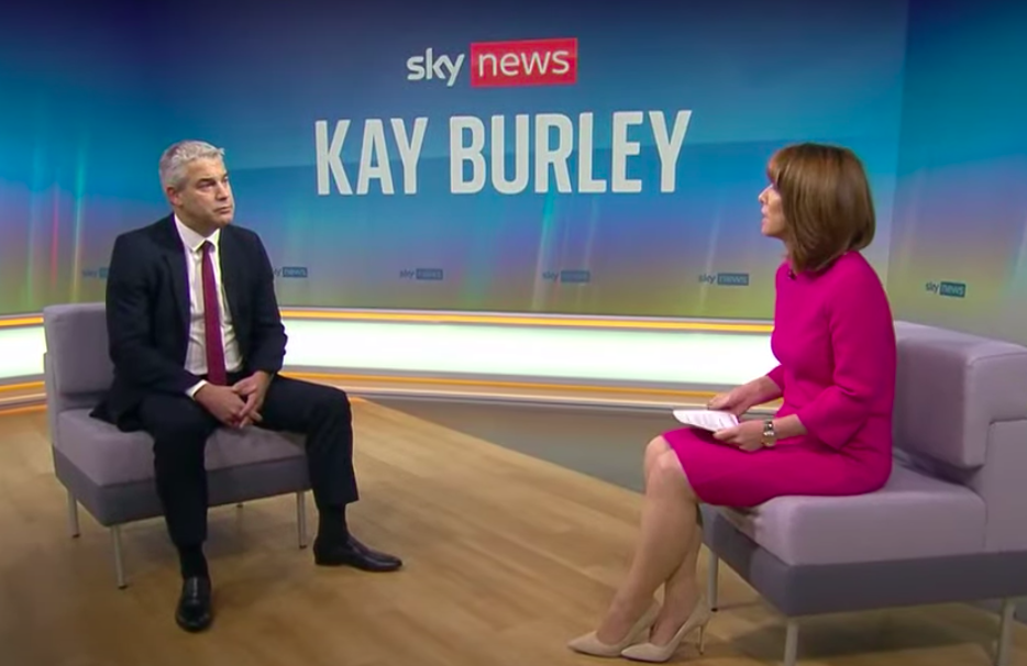 Cabinet Office minister Stephen Barclay, left, was asked to apologise 11 times by Sky News presenter Kay Burley. (Sky News)