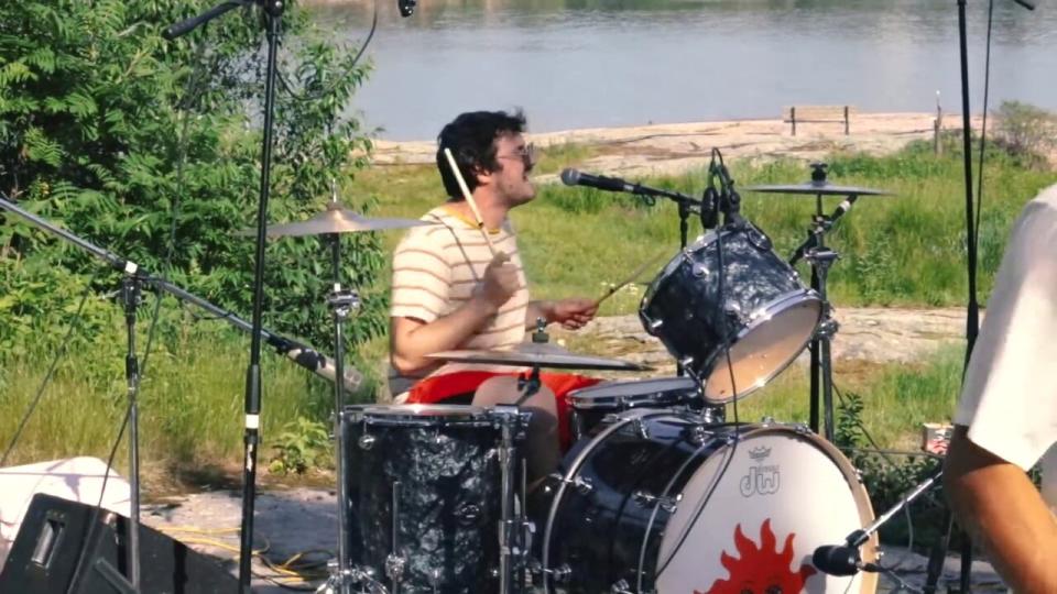 Robbie Cervi, drummer for Windsor rock band Huttch, performing at Georgian Bay in 2022.