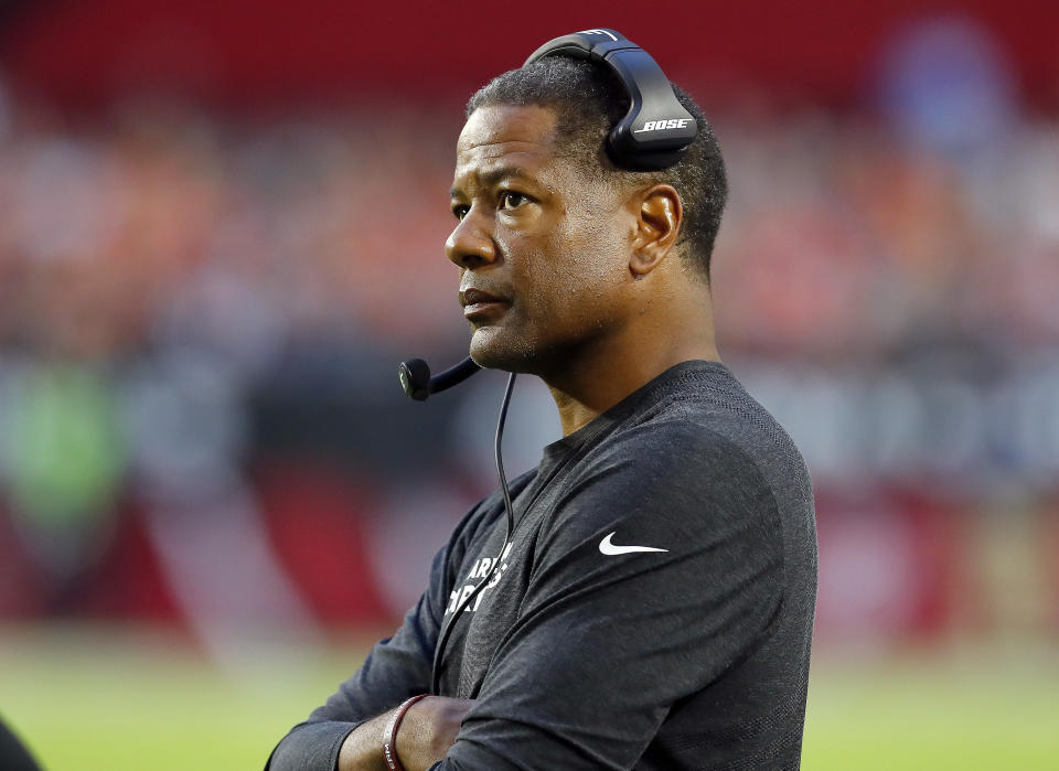 Arizona Cardinals head coach Steve Wilks watches his team during the first half of a game against the Denver Broncos on Oct. 18, 2018, in Glendale, Arizona. (AP Photo/Ralph Freso)