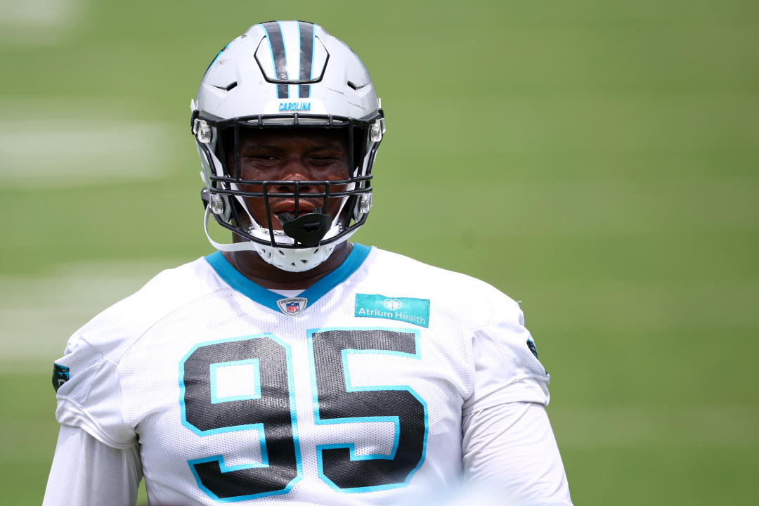 CHARLOTTE, NORTH CAROLINA - JUNE 04: Derrick Brown #95 of the Carolina Panthers attends Carolina Panthers OTA Offseason Workout on June 04, 2024 in Charlotte, North Carolina. (Photo by Jared C. Tilton/Getty Images)