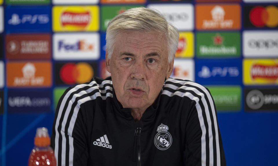 Seen here, Real Madrid coach Carlo Ancelotti talks to reporters before his side's Champions League clash against Celtic.