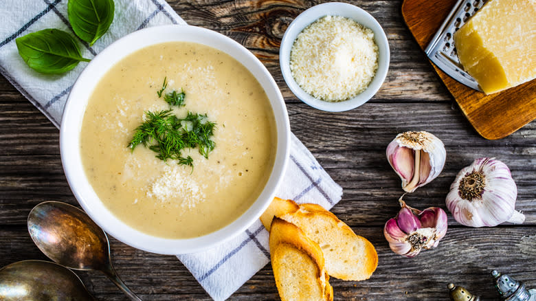 Bowl of soup with flavorings