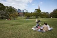 People enjoy a picnic at a park in Tokyo