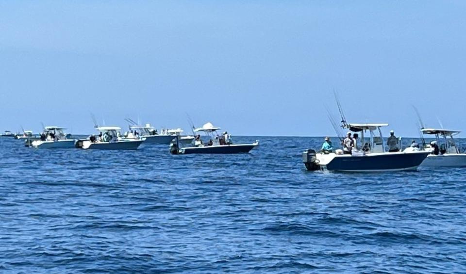A small sampling of the heavy traffic at the popular reef-fishing sites during last week's two-day snapper bonanza.