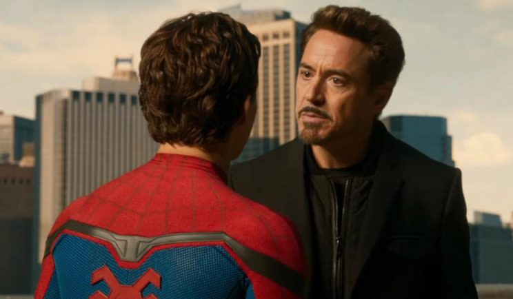 Robert Downy Jr teaches Spidey a thing or two - Credit: Sony