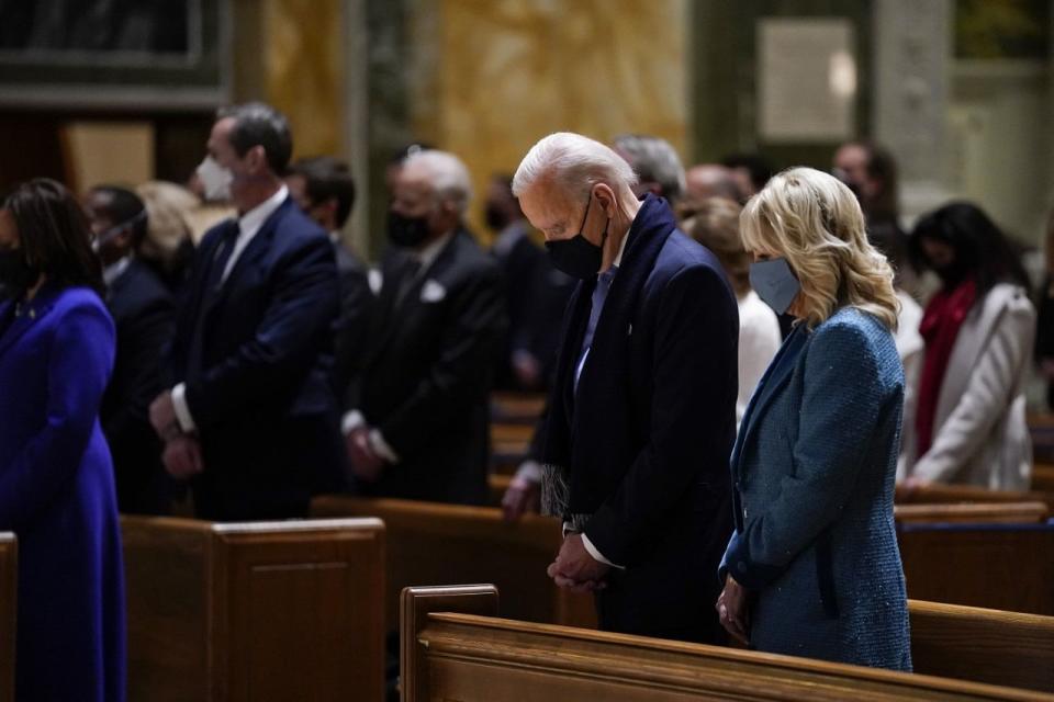 President-elect Joe Biden and his wife Jill Biden attend Mass at the Cathedral of St. Matthew the Apostle during Inauguration Day ceremonieS.