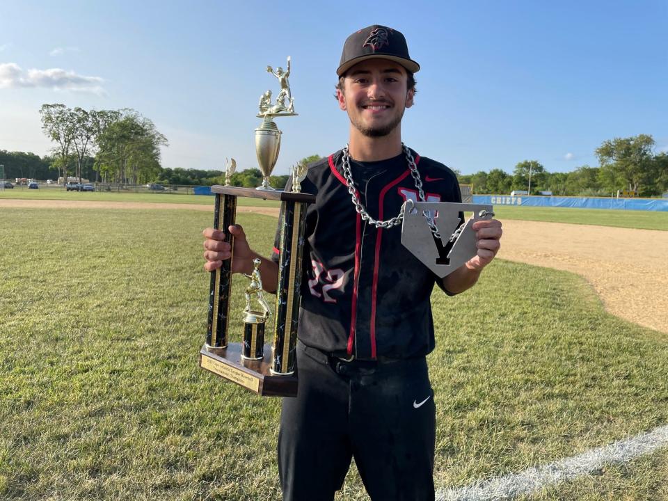 Benedetto Andreoli earned the victory and had an RBI triple as the Vineland High School baseball team defeated Buena 11-3 in the Cape-Atlantic League Tournament final on Friday, May 19, 2023.