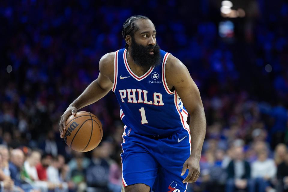 James Harden averaged 21.0 points, 10.5 assists and 7.1 rebounds in 21 games for the Sixers last season.