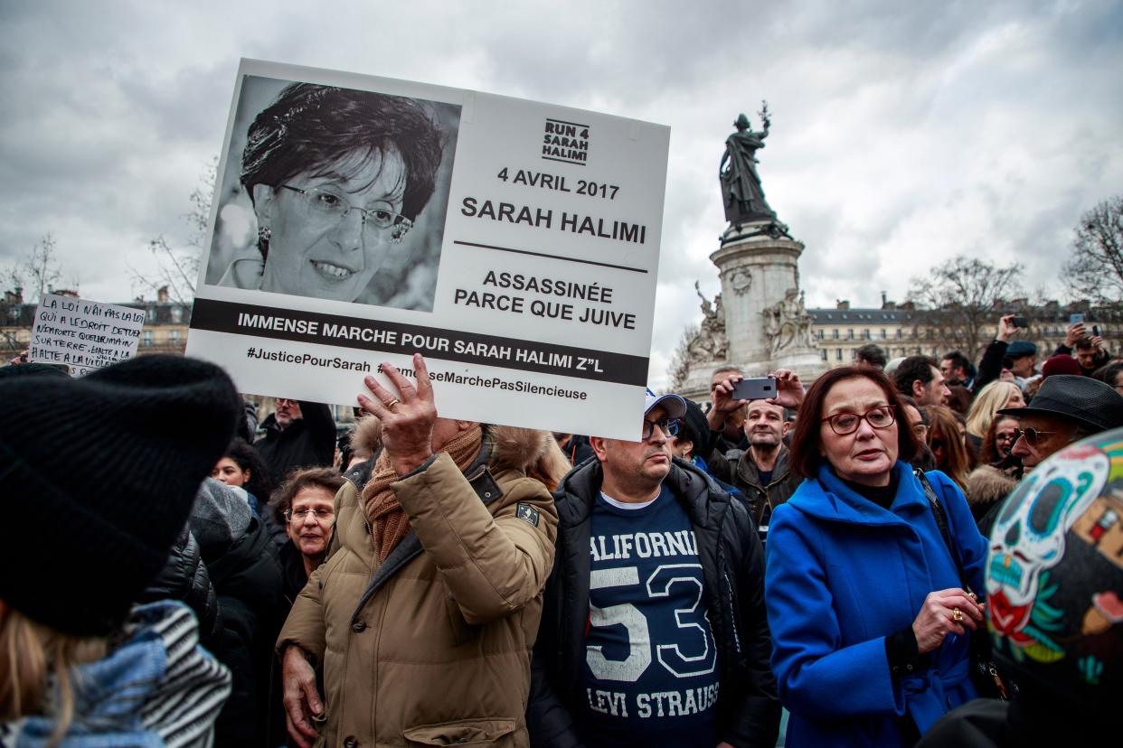<p>Members of the French Jewish community gather at Place de la Republique last year demanding a trial for the murderer of Sarah Halimi. The 65-year-old Jewish woman was killed by a man that French Justice declared irresponsible for his acts and therefore cannot be tried for the antisemitic crime</p> (EPA)