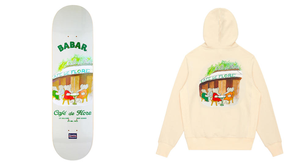 Rowing Blazers x Café de Flore skatedeck and hoodie