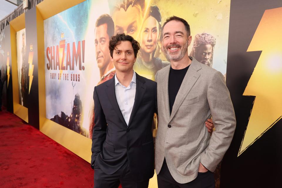 Screenwriters Henry Hayden and Chris Morgan at the Los Angeles premiere of "Shazam! Fury of the Gods."
