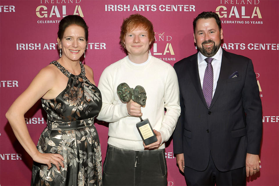 Pauline Turkey, Honoree Ed Sheeran and Aidan Connolly attend 50th Anniversary Spirit of Ireland Gala at Pier Sixty at Chelsea Piers on October 20, 2022 in New York City.