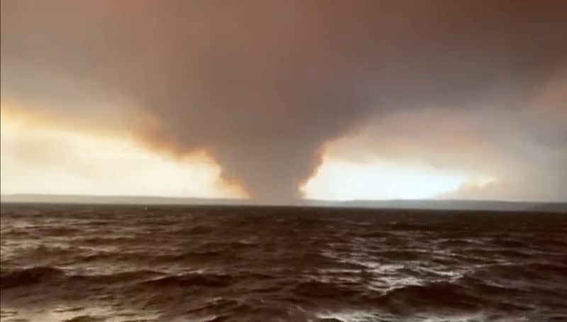 Smoke from the Currowan Fire is pictured from St George’s Basin south of Nowra and looking towards Sussex Inlet and Lake Conjola, Australia