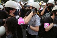 Pro-democracy protesters prepare to march in Bangkok