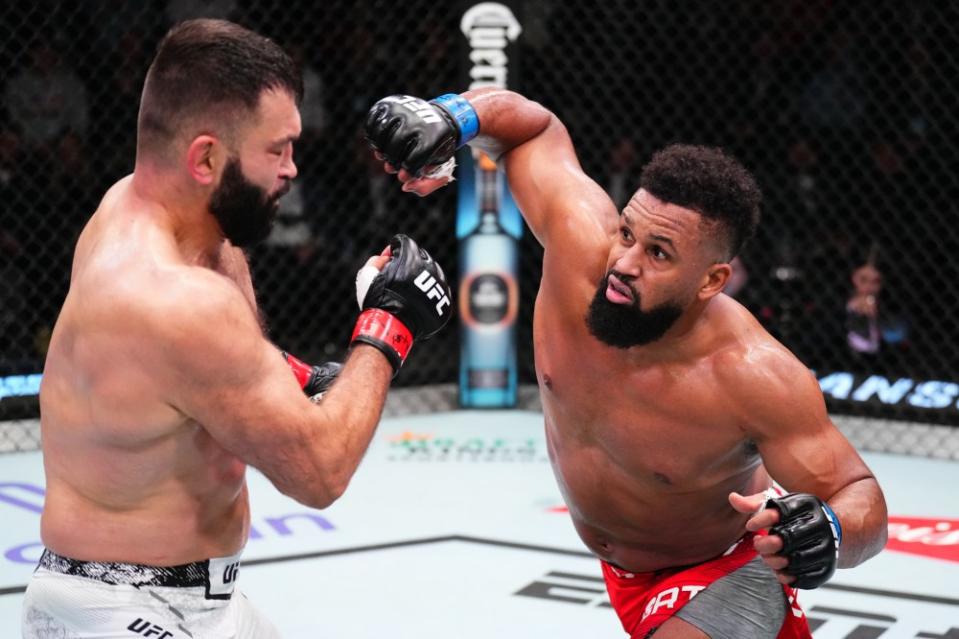 LAS VEGAS, NEVADA – JANUARY 13: (R-L) Waldo Cortes-Acosta of the Dominican Republic punches Andrei Arlovski of Belarus in a heavyweight fight during the UFC Fight Night event at UFC APEX on January 13, 2024 in Las Vegas, Nevada. (Photo by Chris Unger/Zuffa LLC via Getty Images)