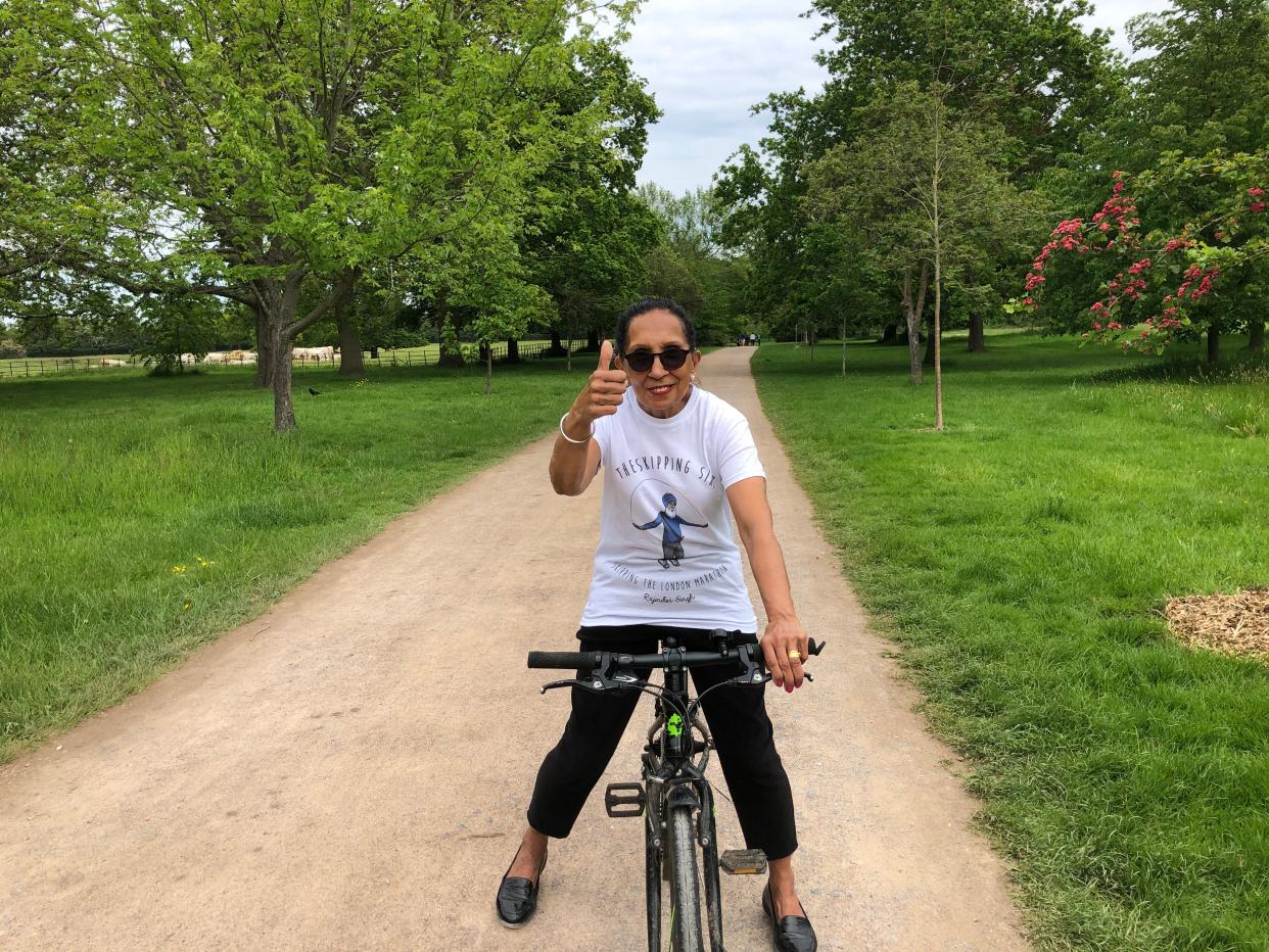 Pritpal Kaur learning to ride a bike aged 70 (Minreet Kaur)