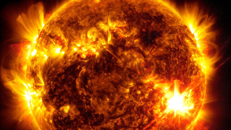 NASA’s Solar Dynamics Observatory (SDO) captured this image of an X5.8 solar flare peaking at 9:23 p.m. ET on May 10, 2024. It’s the bright flash at the bottom right of the Sun. - Image: NASA SDO