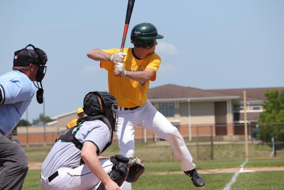 Patrick O'Brien (Class of 2013) bats during the 2019 Howell alumni baseball game.