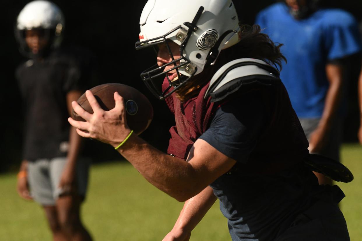 Trask football player go through practice Thursday Aug. 4, 2022 at Trask High School in Rocky Point, N.C. Trask along with other area high school teams took to the field for the first week of practice this week. KEN BLEVINS/STARNEWS