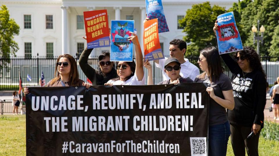 PHOTO: People attend a Caravan for The Children rally at Lafayette Park in front of the White House on May 2, 2022. (Bryan Olin Dozier/AP)