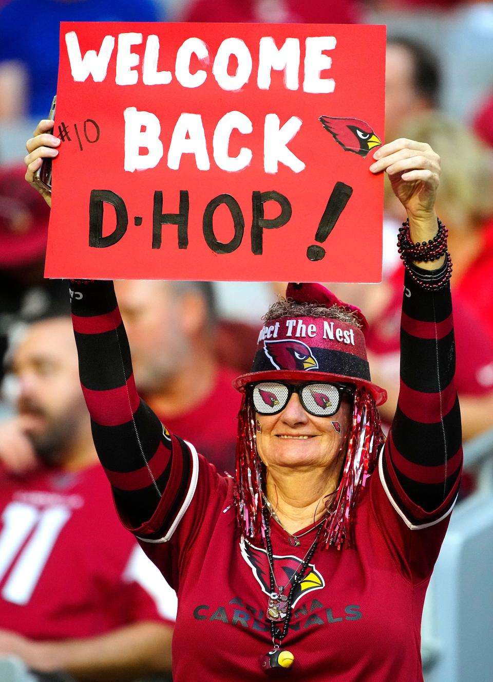 October 20, 2022; Glendale, Ariz; USA; Cardinals fans welcome back DeAndre Hopkins during a game at State Farm Stadium. Mandatory Credit: Patrick Breen-Arizona Republic