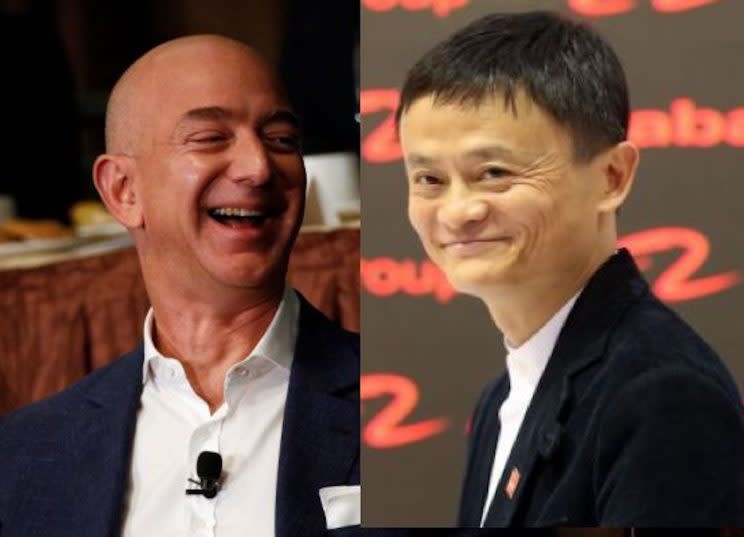 Amazon CEO Jeff Bezos and Alibaba CEO Jack Ma. Individual sellers make money by using the two platforms.