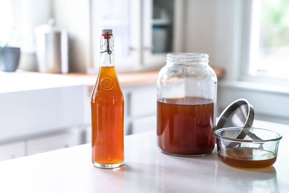 glass containers of kombucha