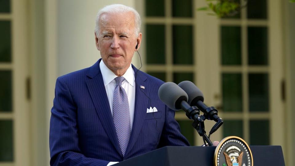 US-Präsident Joe Biden spricht bei einer Pressekonferenz im Rosengarten des Weißen Hauses.