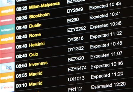 A flight information board is seen at Gatwick Airport in southern England December 7, 2013. REUTERS/Luke MacGregor