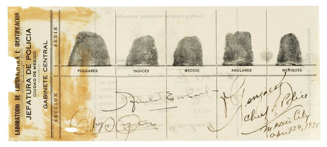 A set of Amelia Earhart’s fingerprints from 1935 are among eight items being auctioned this week at Bonhams auction house in New York. Estimated value: $8,000 to $12,000. Courtesy Bonhams