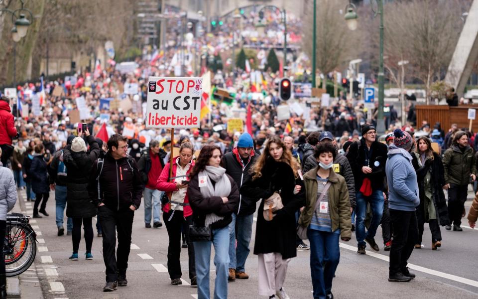 Tens of thousands of people demonstrate against health measures in Brussels, Belgium on Sunday - Thierry Monasse 