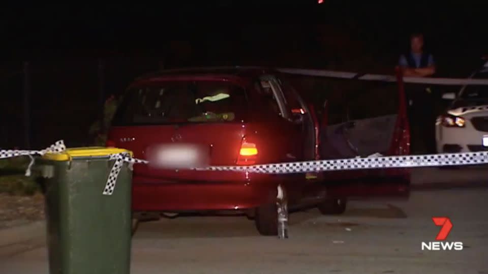 The stabbing victim's alleged attacker smashed through this car with a slab of concrete. Source: 7 News