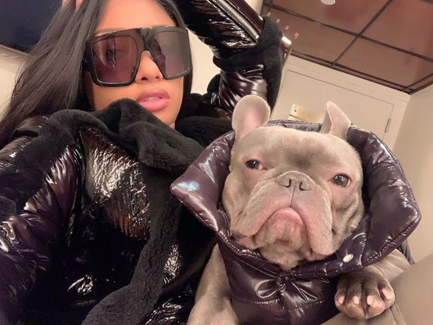 The Texas-born rapper struck a pose with her "lil model," her puppy Foe Thee Stallion, on Feb. 13, 2020.