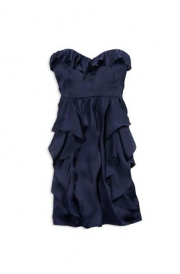 AE navy ruffle strapless dress, $69.50.