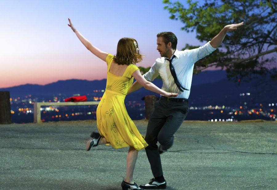 Ryan Gosling and Emma Stone in a scene from