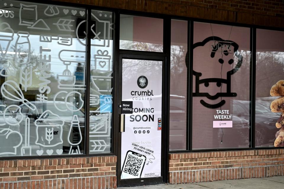 The entrance to the Crumbl Cookies location on Grand River Avenue on Monday, Nov. 6, 2023, in East Lansing.