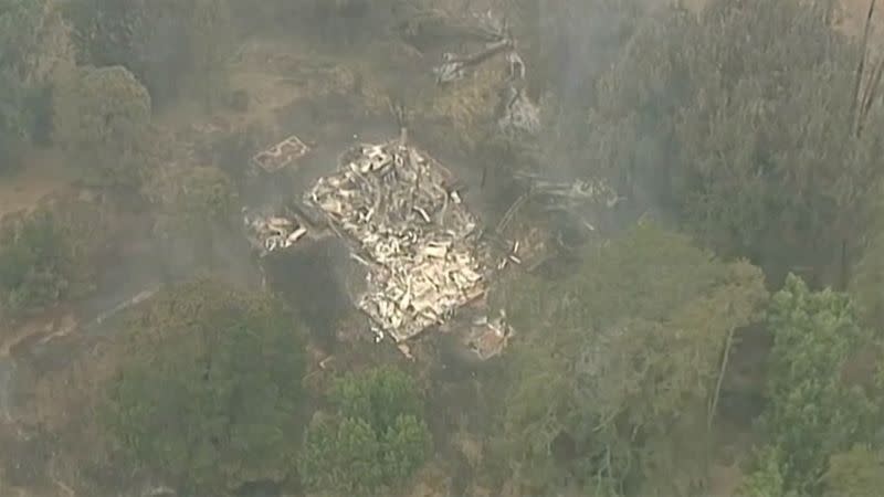 Aerial view of a destroyed house in Batlow