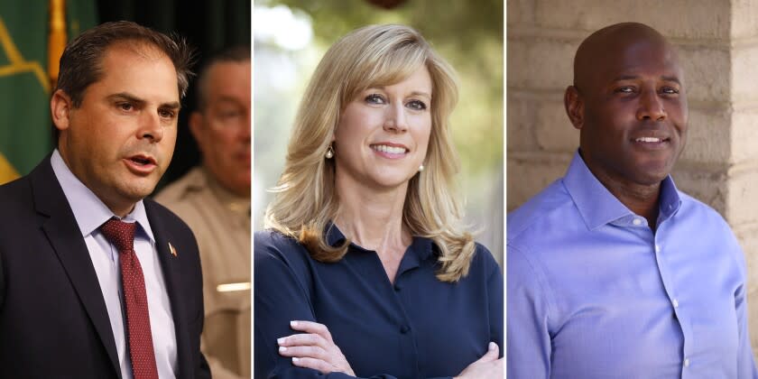 From left; Rep. Mike Garcia, former Assembly member Christy Smith and combat veteran John Quaye Quartey