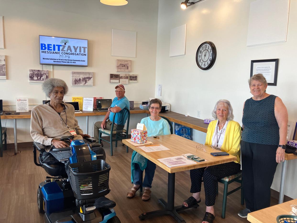 Chief Hunt (from left), Ron McAllister, Frances Costello, Linda Bradley and Gloria Miller are all volunteers at the Verona Community Center.