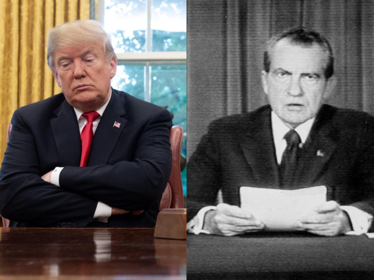 Former Republican Presidents Donald Trump and Richard Nixon in the Oval Office.