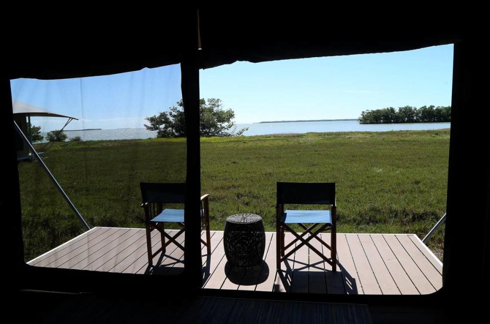 The eco-tents’ large screen windows open up to stunning views of Florida Bay.