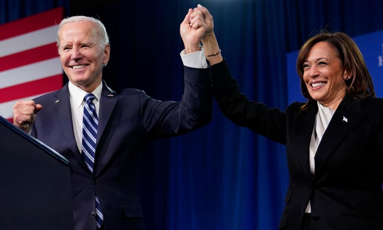 <span>Joe Biden and Kamala Harris at the Democratic National Committee winter meeting on 3 February 2023 in Philadelphia.</span><span>Photograph: Patrick Semansky/AP</span>